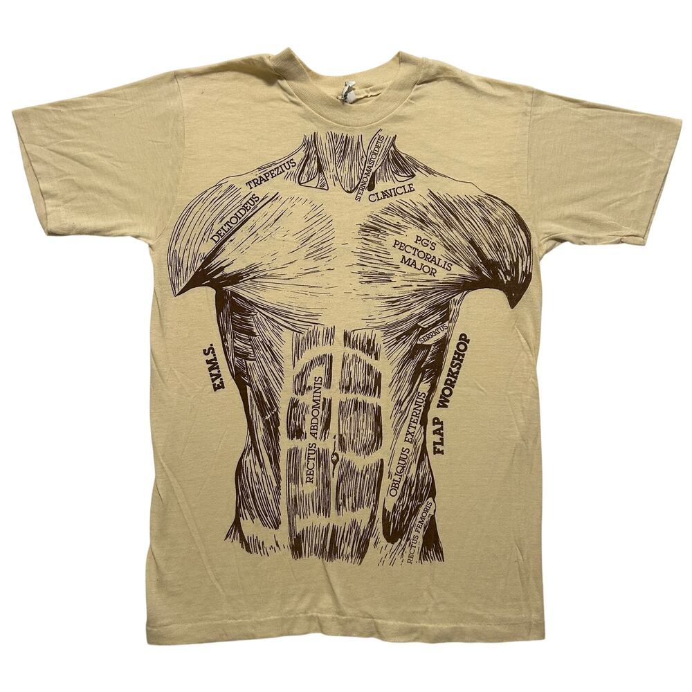 VTG 80s Anatomy Muscle Chart Medical Short Sleeve T-Shirt Men’s M Yellow